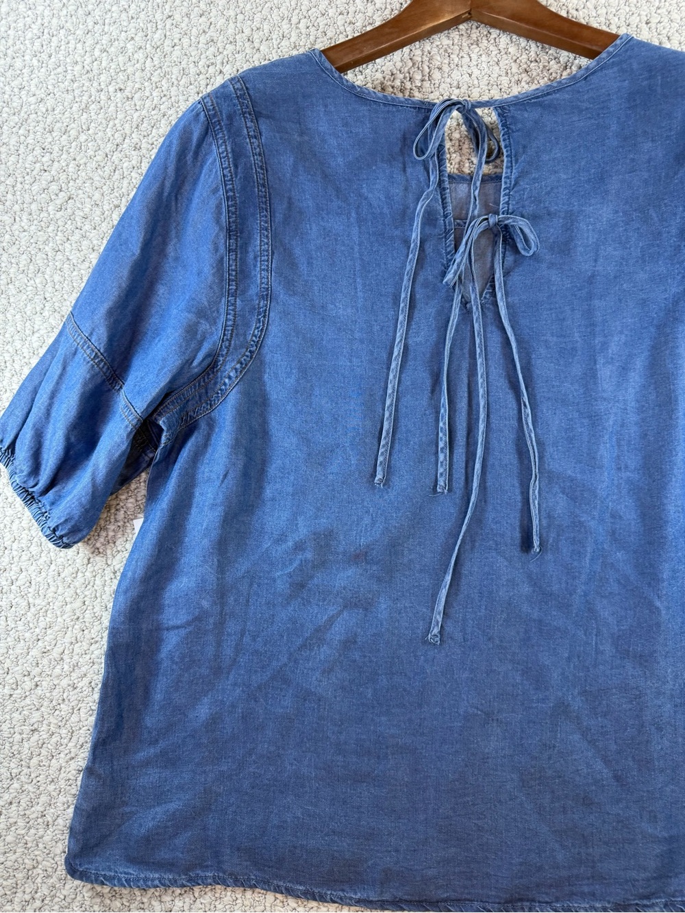 Lightweight Indigo Chambray coastal Short Sleeve top by Laurel Grey women Sz L - Picture 8 of 10